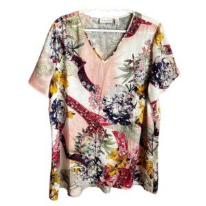 Susan Graver Multicolor Floral Blouse Suze Large